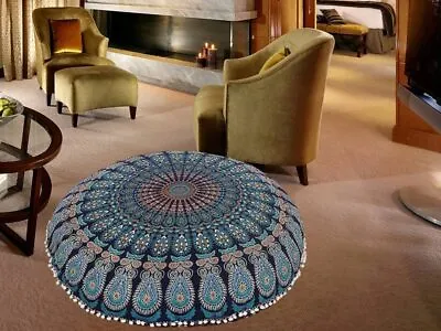 Mandala Floor Ottoman Throw Hippie Round Bohemian Pouf Cover Only Sofa Pouffe • $21.99