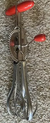 Vintage Flawless A&JHand Held Mixer Beater Stainless Steel Red Wooden Handle USA • $16.95