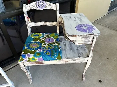 Vintage Telephone Table Gossip Bench Refurbished Whitewashed In Florida • $175