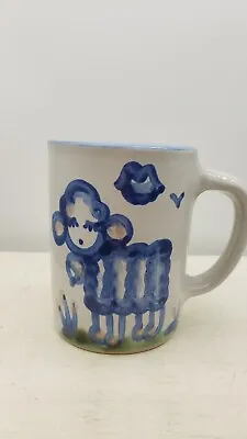 M.A. Hadley Pottery Signed Hand Painted Folk Art Blue Sheep Coffee Or Tea Mug #2 • $19.99