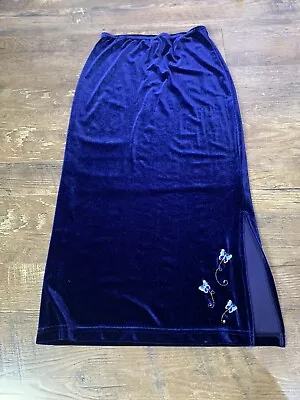 Vintage 1990’s Velveteen Midi Skirt Women’s 24in Blue Grunge Goth  • $53.96