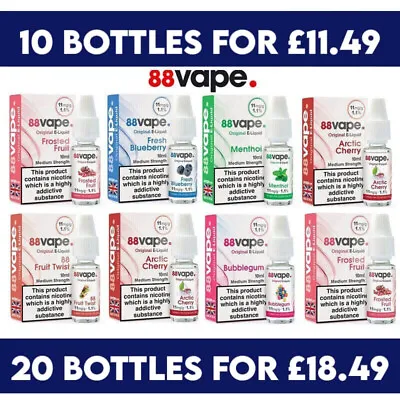 88 Vape E-Liquid | 10ml | 44 Flavours Pod Liquid | All Strengths | 10 & 20 Packs • £11.49