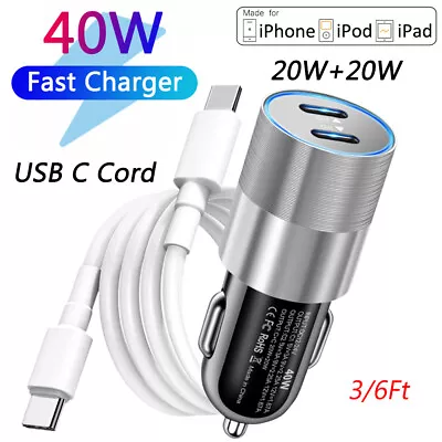 40W PD Fast Car Charger USB-C Type-C Cable For Apple IPhone 15 IPad Plus Samsung • $12.81