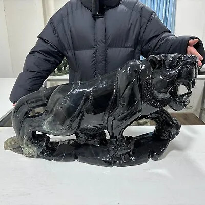98LB Hand Carved Natural Xiuyu Jade Tiger Sculpture Quartz Crystal Healing • $1299