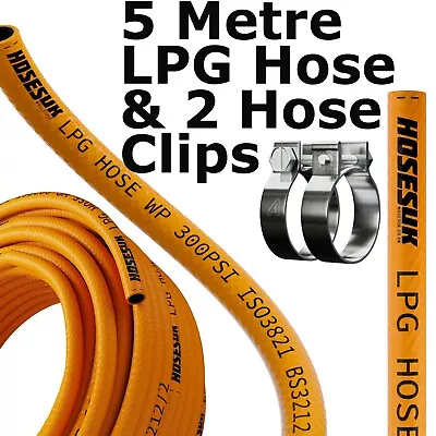 5 Metre - Caravan Motorhome LPG / Propane / Butane Hose 8mm Gas Pipe BBQ + Clips • £13.95