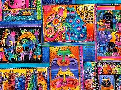 $29.99 • Buy Vintage Quilt Cotton Fabric  Felines & Canines  Laurel Burch By 23  X 22 