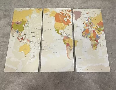 WORLD MAP Colorful Canvas Print Framed Wall Art 3 Piece Canvas Decor - 32.5x15' • $99.99