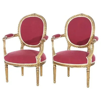 Pair Of Antique French Louis XVI Style Giltwood Armchairs C1920 • $1440