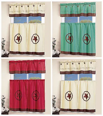 3 Pcs Western Texas Star  Kitchen Curtain With Swag And Tier Window Curtain Set • $15.55