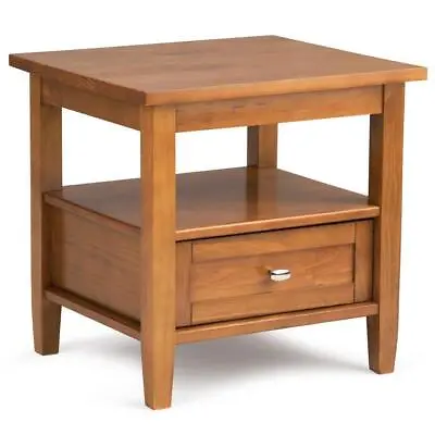 Simpli Home End Side Table 20  Warm Shaker Solid Wood Wide Rectangle Light Brown • $146.34