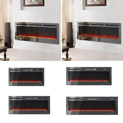 Electric Insert/Wall Mounted Heater LED Fireplace 40 50 60'' Mirrored Inset Fire • £239.99