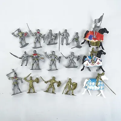 Vintage Medieval Knight Plastic Figure Lot 19 Crusader Infantry Horse Silver Gol • $22.95