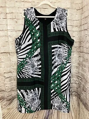 Voir Voir Dress Women's 24W Black & Green Chain Link Print Sheath Sleeveless • $23.74