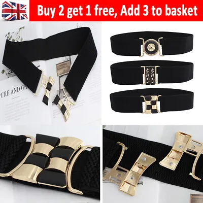 £5.79 • Buy Womens Belt Waistband Thick Metal Buckle Wide Waist Belt Elastic Stretch Corset