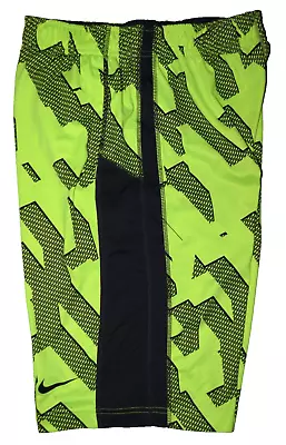 NIKE Neon Volt & Black Print Dri Fit Athletic Shorts 624385-702 Mens L • $12.99