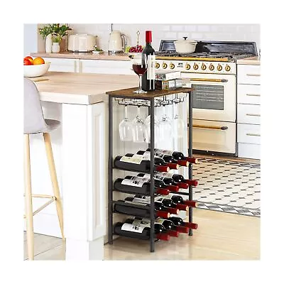 Wine Rack Freestanding Floor Rustic Wine Holder Stand With Wine Storage And ... • $64.27