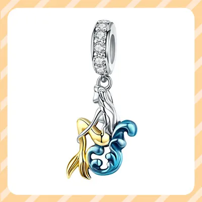 New Lonely Waiting Mermaid Dangle Charm 925 Sterling Silver Women Bracelet Charm • $15