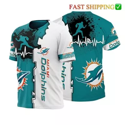 HOT Dolphins T Shirt Men's Sports Shirts Football Tee Tops Summer Short Sleeve • £15.47