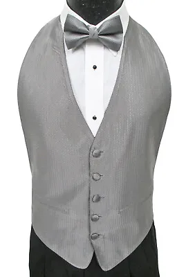 $8.99 • Buy Boys Silver Open Back Tuxedo Vest & Tie Set Herringbone Wedding Ring Bearer Prom