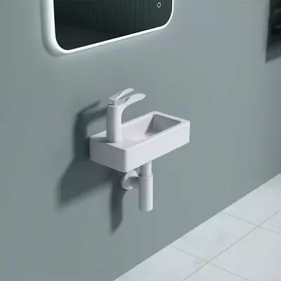 £38.45 • Buy Durovin Cloakroom Wash Basin Sink Ceramic Wall Hung LH Tap Hole 370x180mm