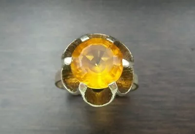 $219 • Buy Stylish Vintage Mid-Century European 8K Gold & Madeira Citrine Ring