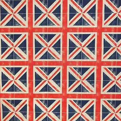 Upholstery Fabric - Union Jack Flags On Natural Linen Look Craft Fabric Material • £2.99