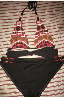 La Blanca By Rod Beattie Brown Orange Pink Polka Dot Ring Bikini  Top 8 | Bot 6 • $10