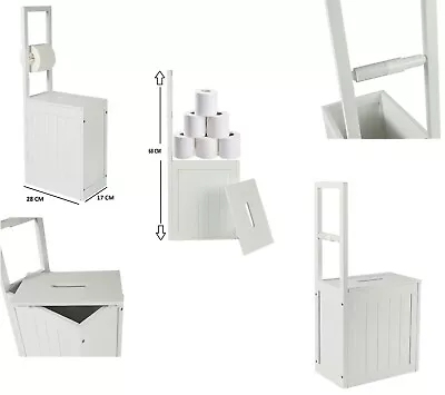 £22.22 • Buy Wooden Toilet Roll Holder With Storage Cabinet White Freestanding Home Bath 68cm