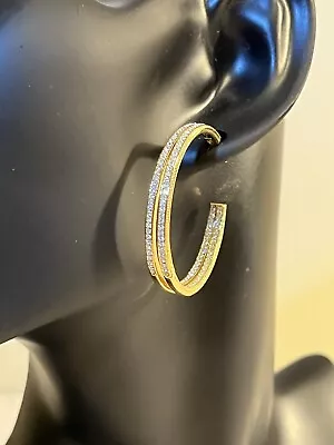 NWT NADRI Gold  1.5”Hoop Earrings Inside Out Crystals • $25