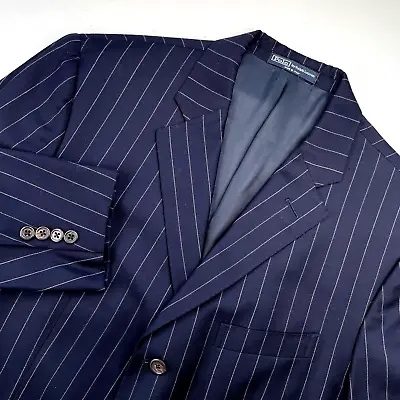 Vintage Polo Ralph Lauren Wool Blue Label Navy Pinstripe 2 Piece Suit 42 L 34x32 • $190