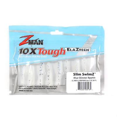 Zman Soft Lure Slim SwimZ 2.5 Inch 8/Pack Blue Glimmer (5131) • $20.90