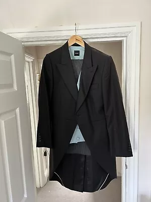 Black Morning Coat Sky Blue Waistcoat And Grey Striped Trousers Set • £75