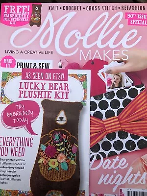 Mollie Makes 50th Issue Free Kit Lucky Bear Embroidery + Bag Skirt Headband • $3.73