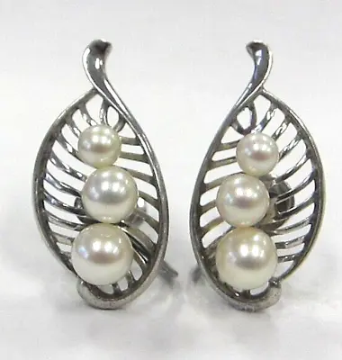 Vintage Mikimoto Cultured Pearl Earrings In Silver 6.4 Grams • $159.99