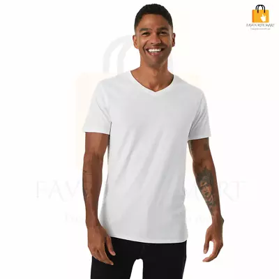 Plain V-Neck T-shirt White Black Blu Night Grey Marl Regular Fit Short Sleeve✅ • $7.65