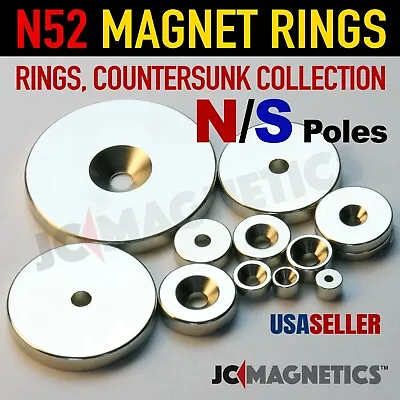Rings Countersunk N52 Super Strong Rare Earth Neodymium Magnet North South Poles • $37.95