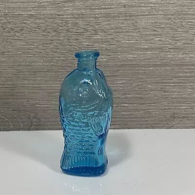 Vintage Wheaton? Miniature Fish Bitters Aqua Glass Bottle Small 3  Tall Taiwan • $12.99