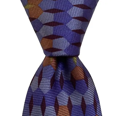 ETRO Men's 100% Silk Skinny Necktie ITALY Designer Geometric Blue/Purple EUC • $55.99