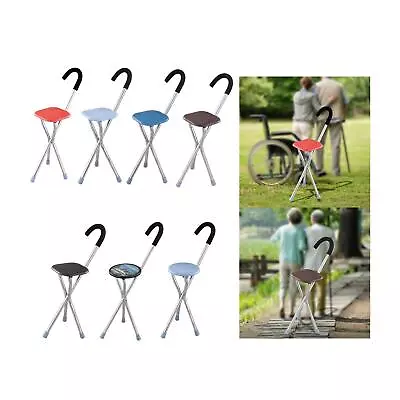 Folding Cane Seat Outdoor Rest Stool Crutch Chair For Seniors Elderly • £21.19