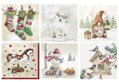 6 Cocktail Paper Napkins (25cm X 25cm) For Decoupage Christmas Gnome Mouse • £1.39