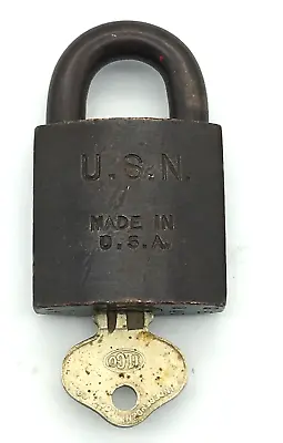 Vintage U.S.N. Brass Lock By Sargent With Key Works USA NAVY • $22.45