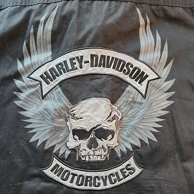 Harley Davidson Vest Willie G Black Denim 4XL Embroidered  Cut-off  Sleeves • $39.95