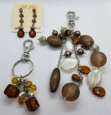 MICHE Bag Charm + Glass Bead Key Chain & 2028 Drop Earrings - Brown Beaded Lot • $12.94