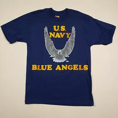 Vtg US Navy Blue Angels Shirt Adult XL Blue Single Stitch David Mann Velvet 70s • $12.50