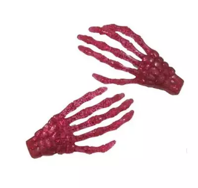 Skeleton Hand Hair Pin Clip Slide Large Barrette Bow Gothic Goth Horror Pink • $12.99