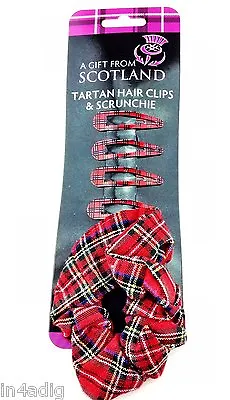 Red Tartan Hair Clips And Scrunchie - Royal Stewart - 4 Clips - 1 Scrunchie • £6.99