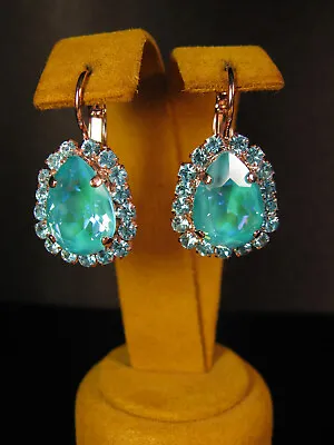 MARIANA EARRINGS SWAROVSKI CRYSTALS STATEMENT GREEN BLUE PEAR Rose Gold PL Gift • $74