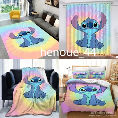 3D Lilo Stitch Tie Dye Bedding Set Quilt Cover Flannel Blanket Towel Backdrop AU • $20.88