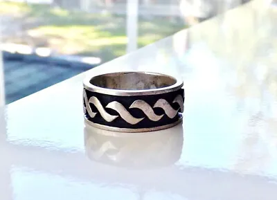 MENS Sterling Silver Lucky Braid Rope Band Ring Wedding Engagement Size 9 • $49.50