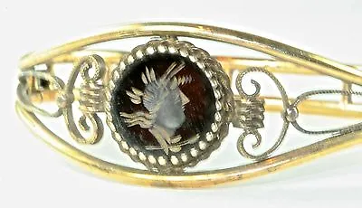 Vintage Victorian Revival Gold Filled  Sardonyx Intaglio Minerva Bangle Bracelet • $137.50